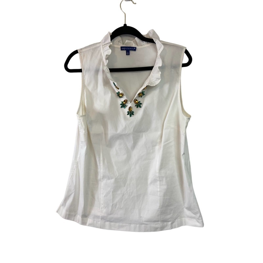 RSVP by Talbots Womens White Poplin Blouse Ruffle Pineapple tank size XL